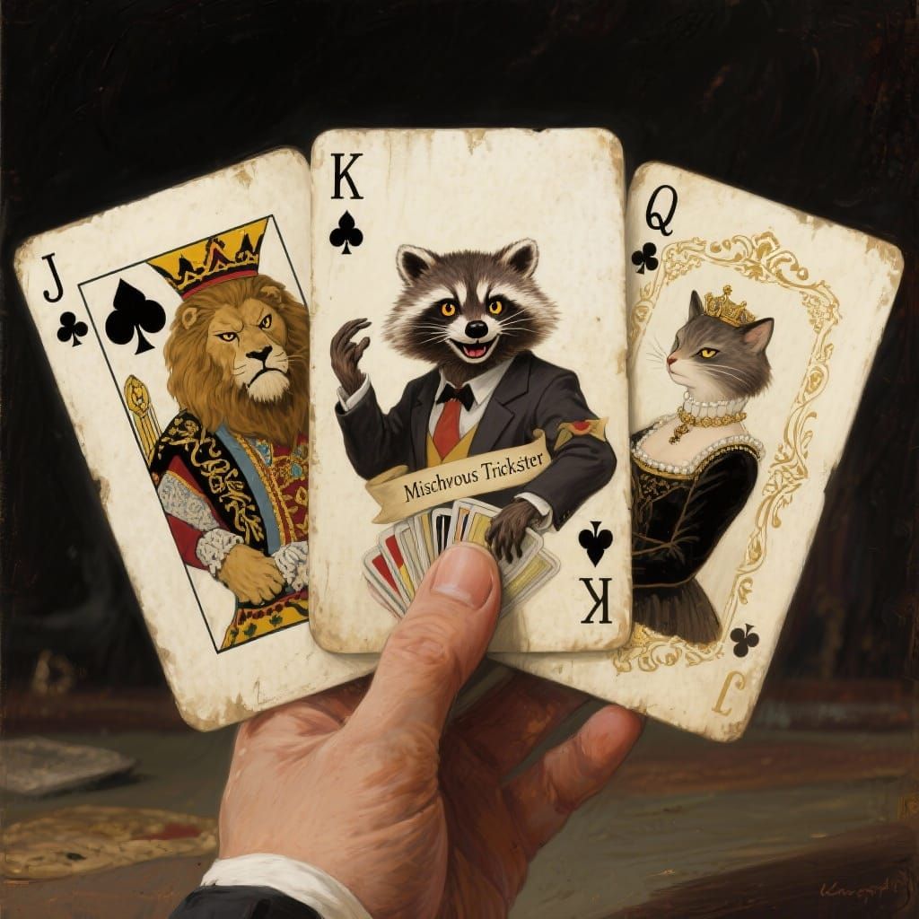 Raccoon Joker, Lion King, Cat Queen Playing Cards