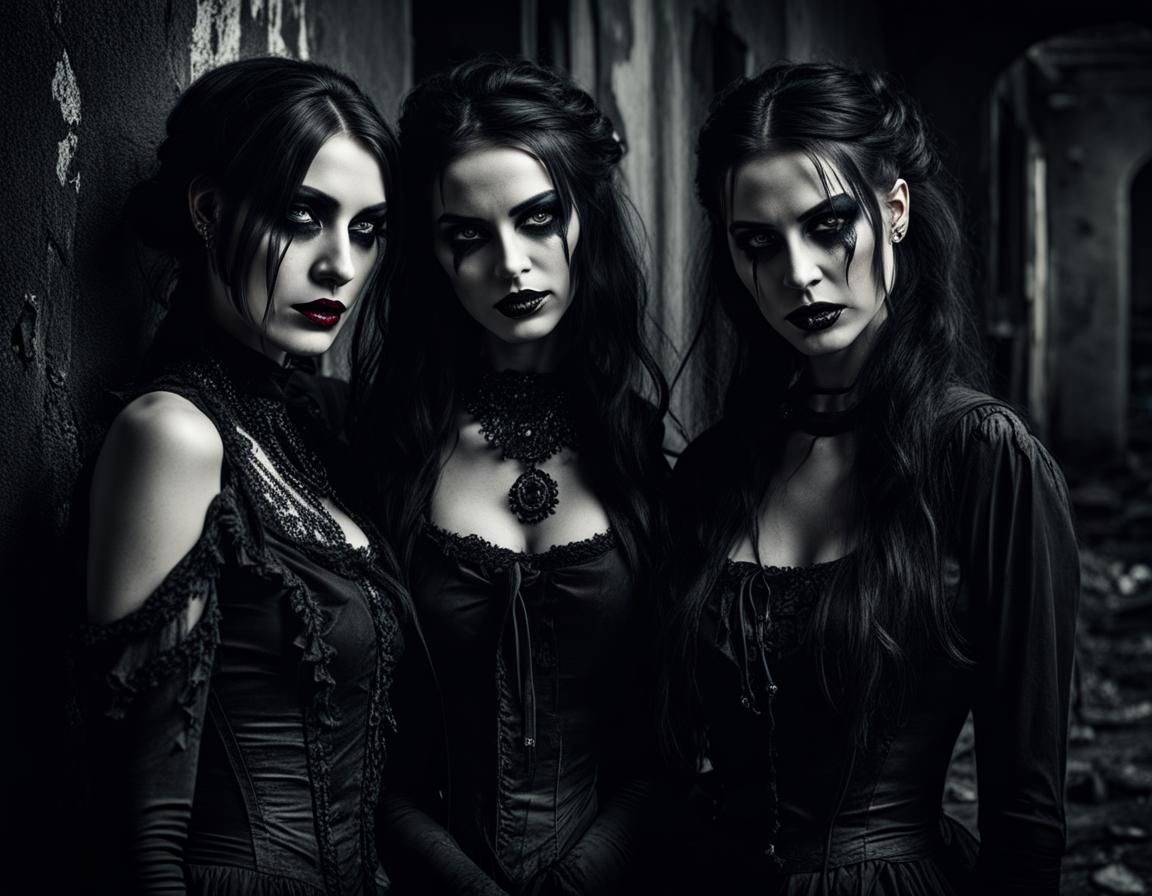 Sinister Gothic Women in Abandoned Building