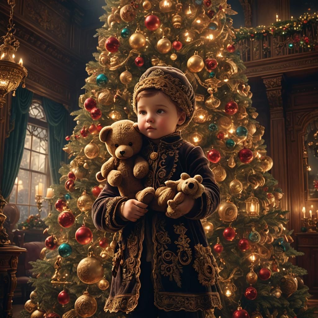 Victorian Christmas Baby with Antique Teddy Bear