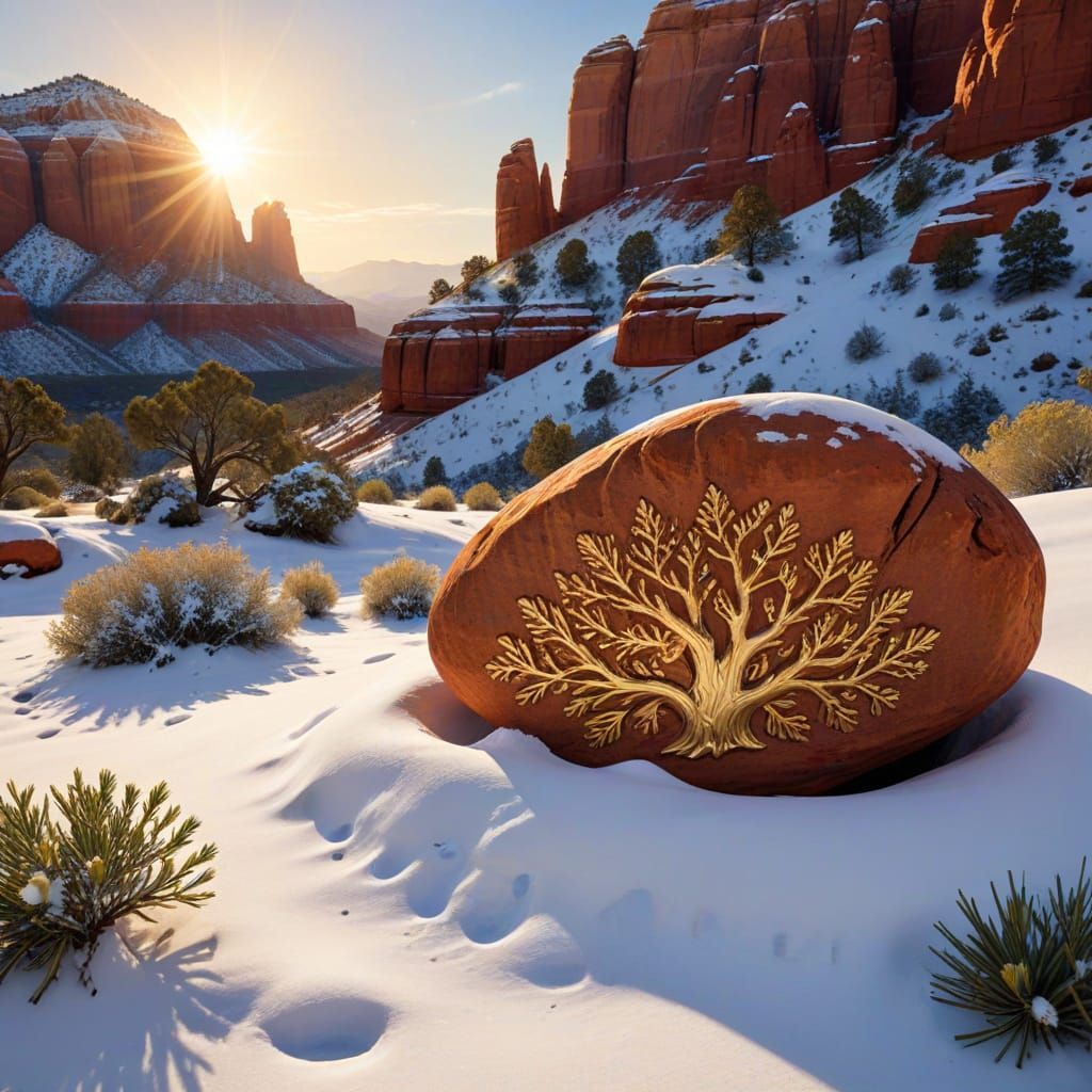 Explorer Finds Artifact in Snowy Sedona, Digital Art
