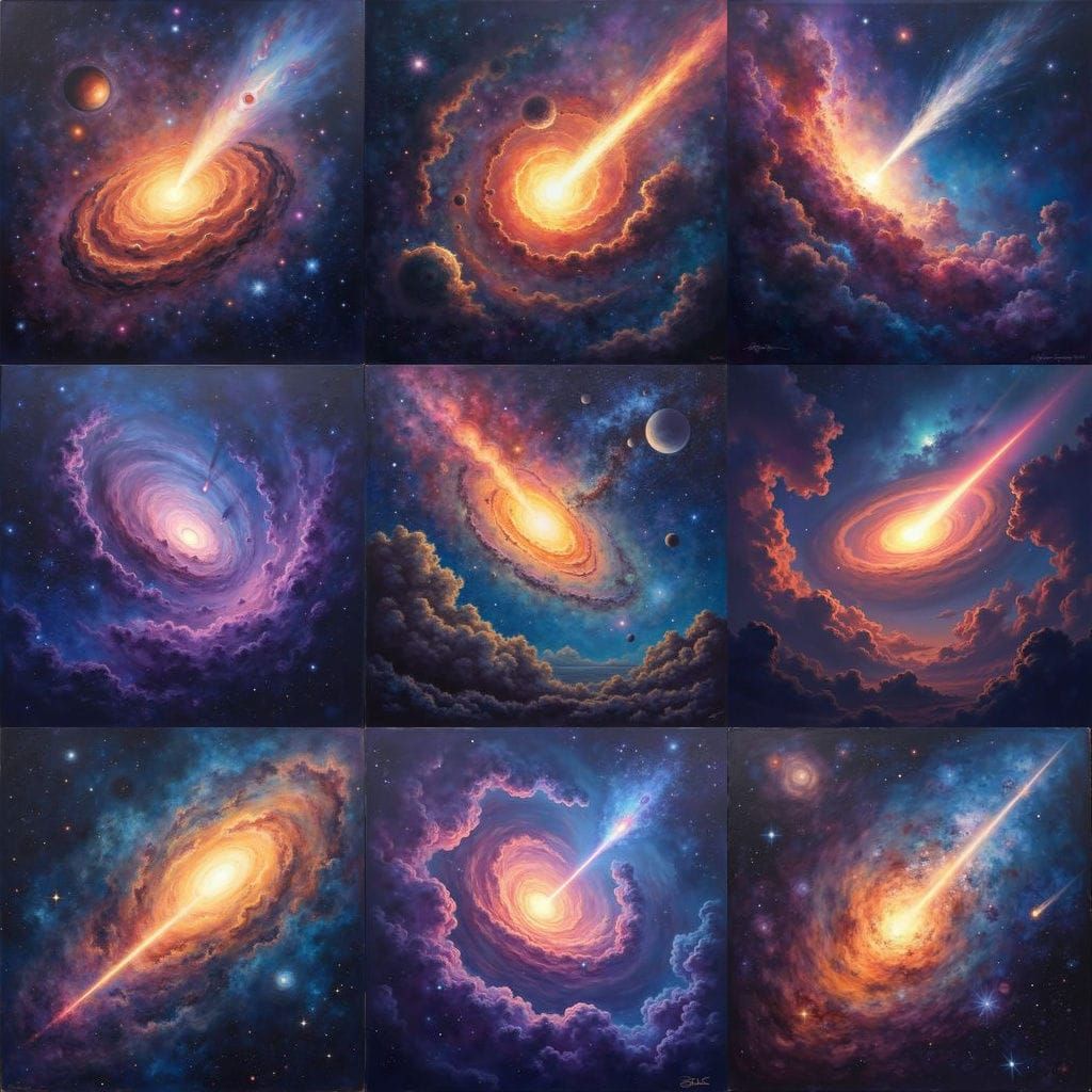 Cosmic Galaxy with Comet and Nebula as Oil Painting