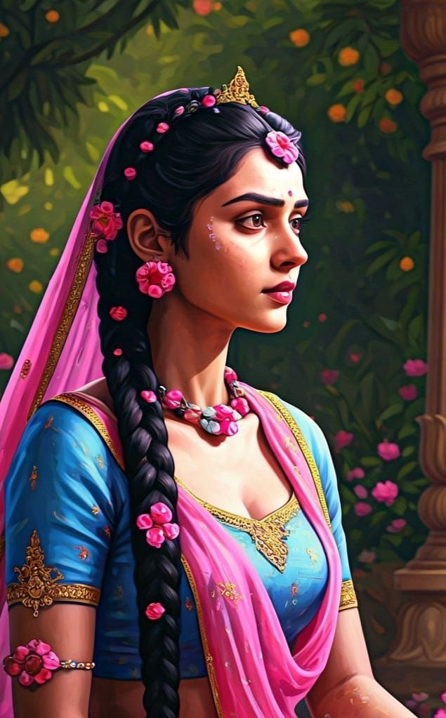 Radha, Hindu Goddess of Love, in a Divine Garden
