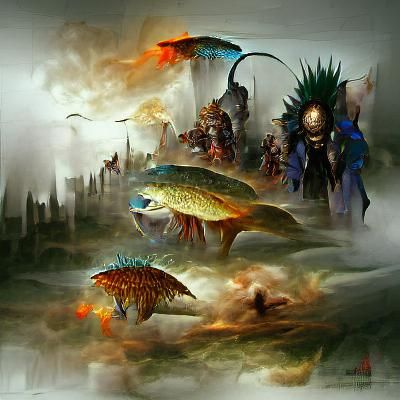 Fish People City in High Fantasy Art Style