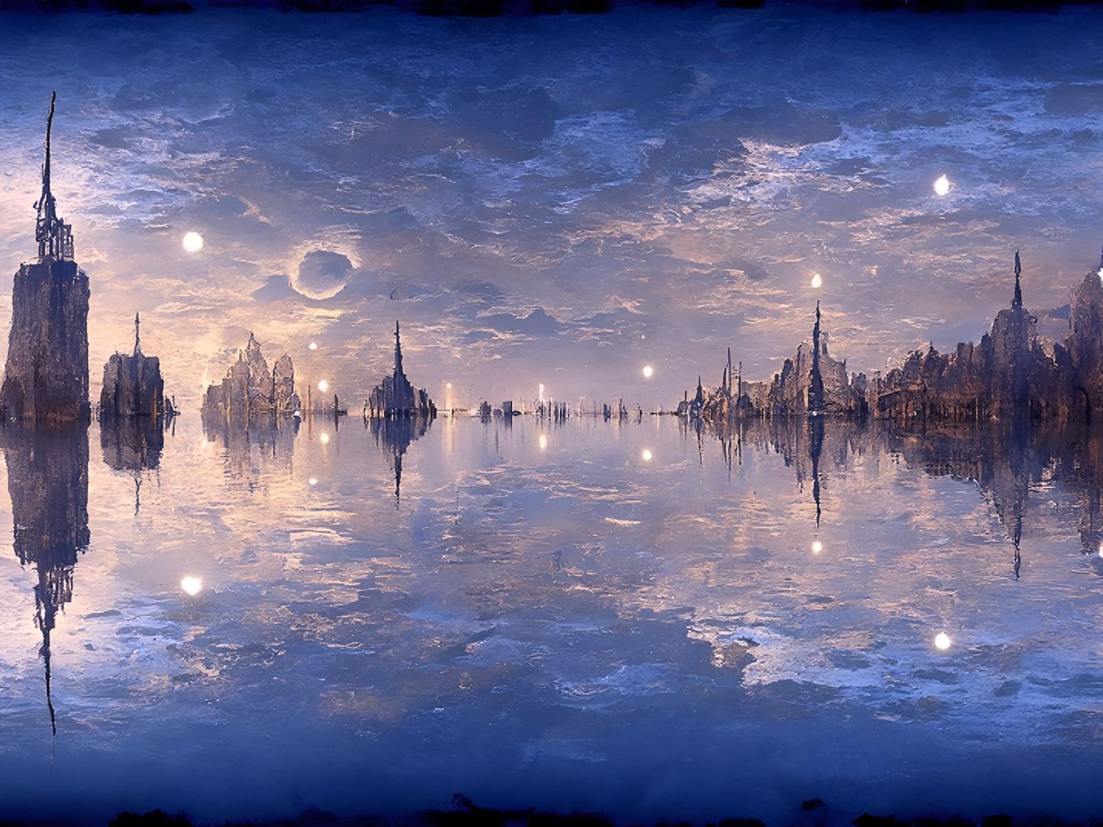 Medieval New York City Skyline at Night