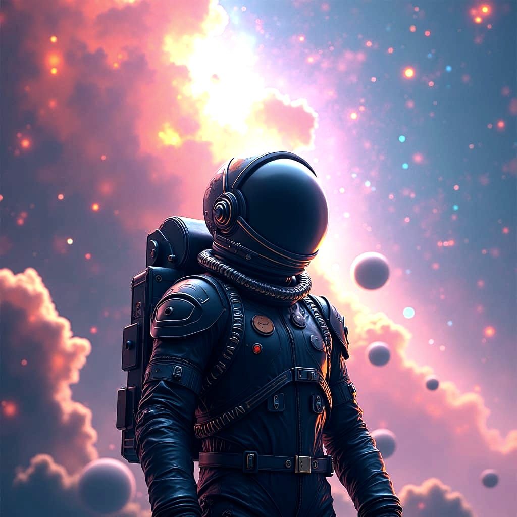 Astronaut Gazing at the Universe in Detailed Painting