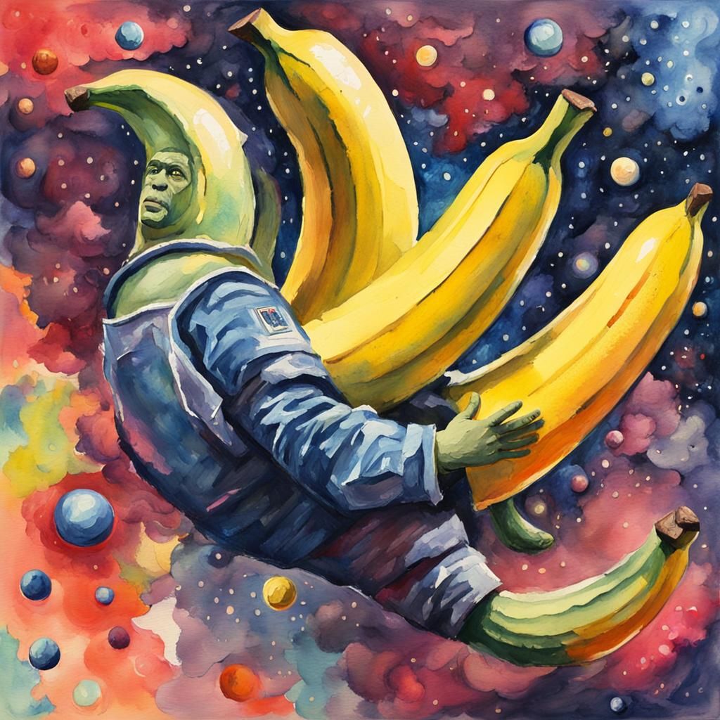 Space Banana in Gouache Impressionist Style