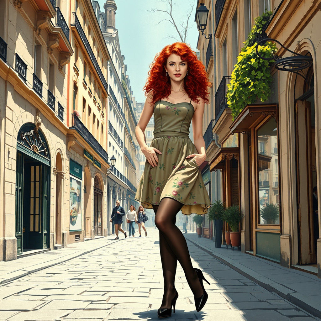 Redhead Woman in Paris: An Art Nouveau Vision
