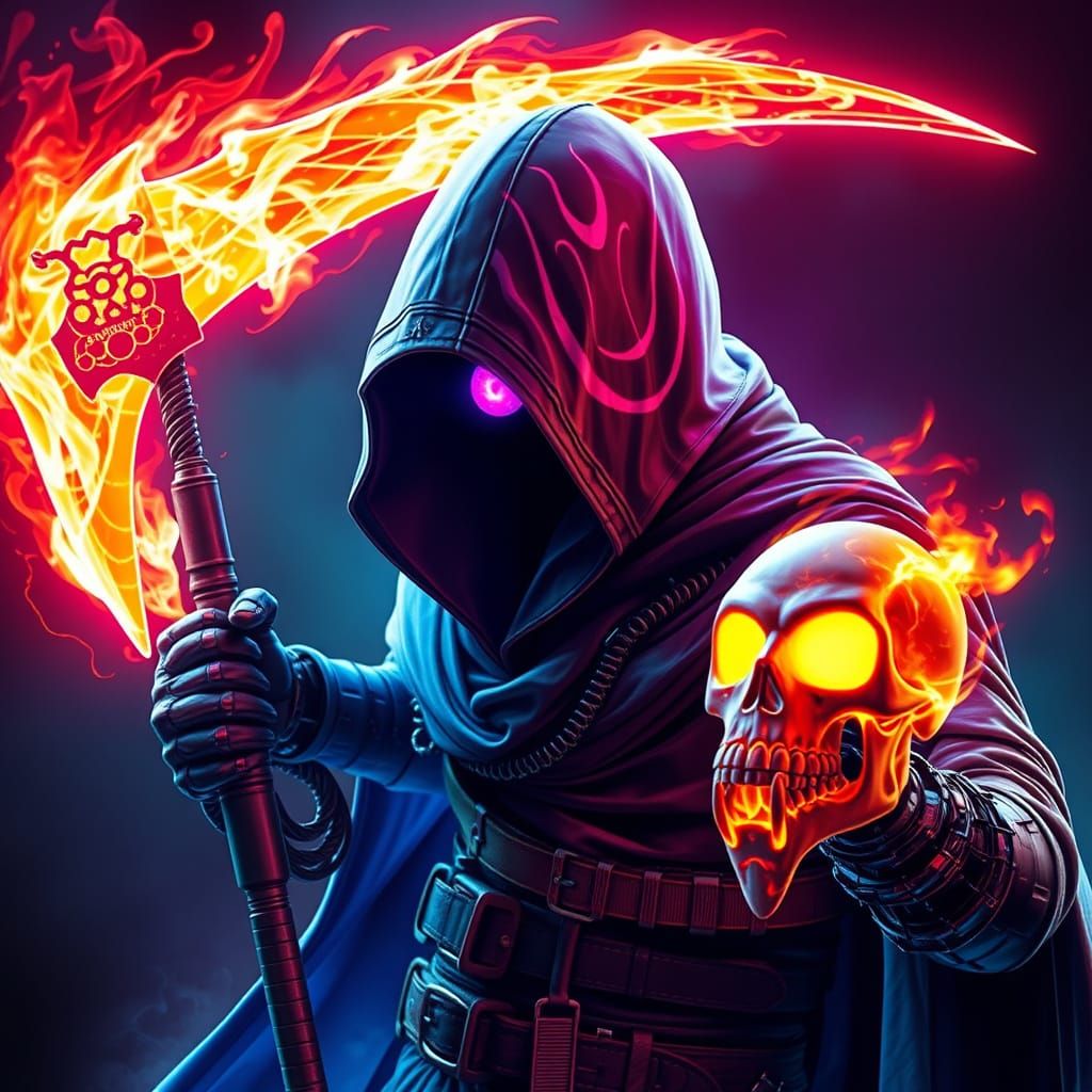 Radioactive Cyborg Assassin with Flaming Scythe