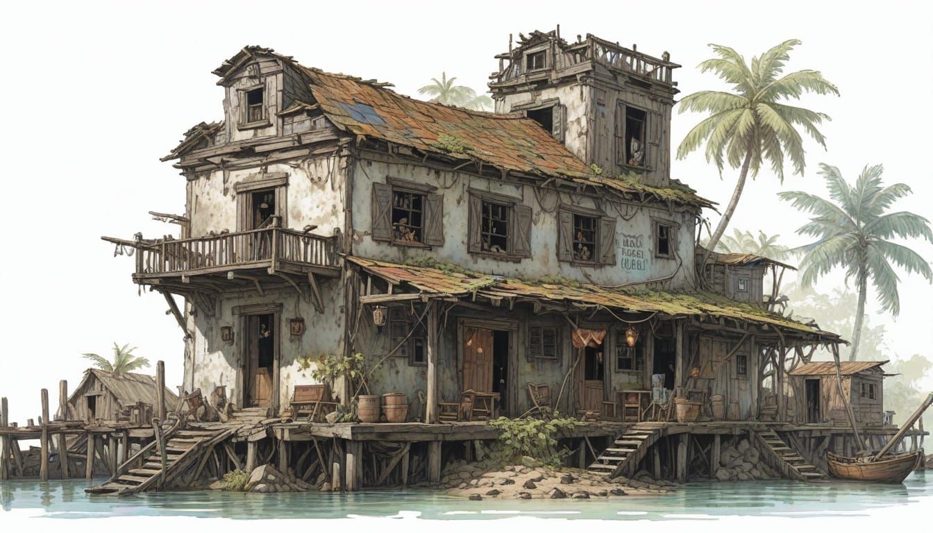 Caribbean Waterside Inn in Heroic Fantasy Style