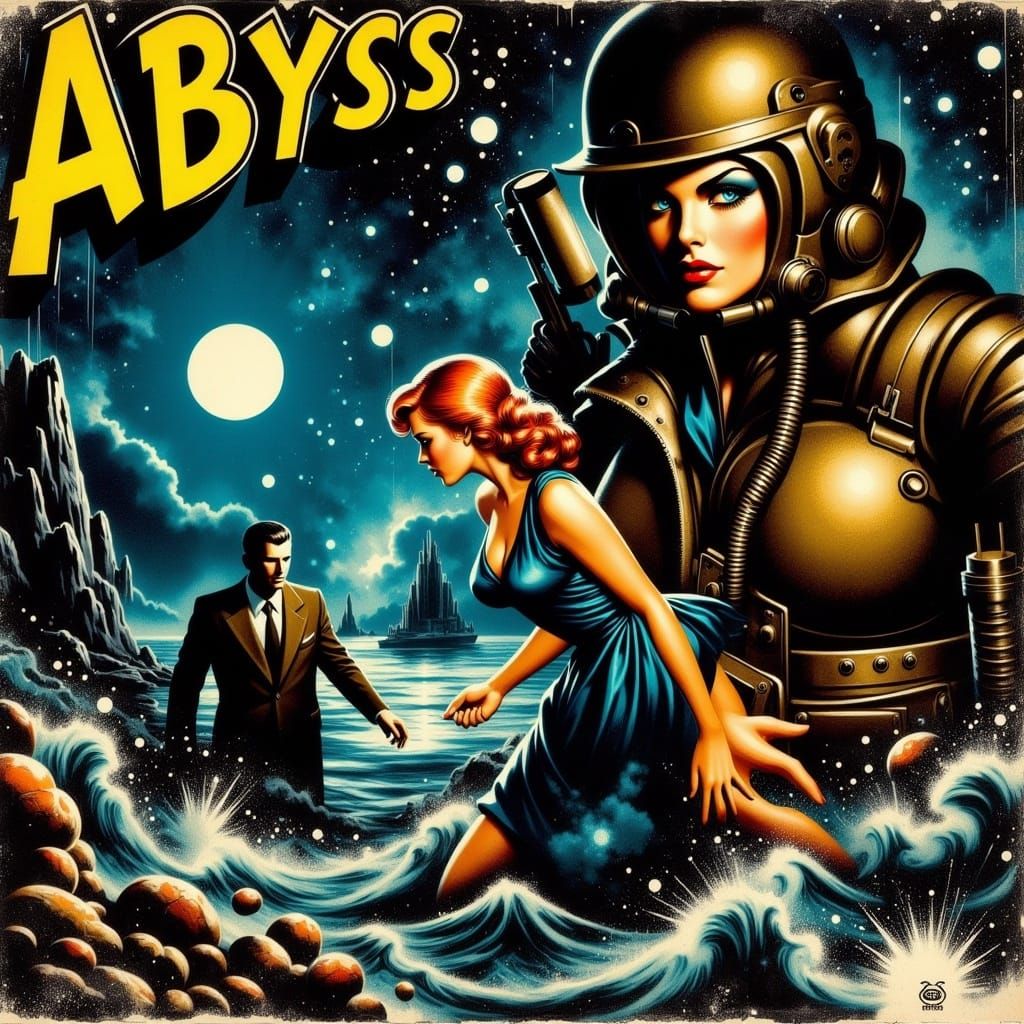 Vintage Pulp Fiction Novel Cover: Abyss