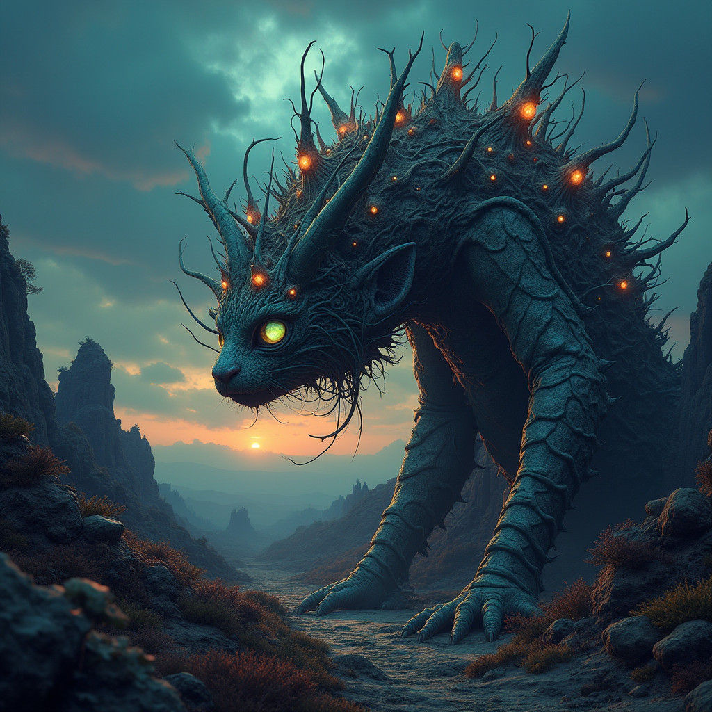 Ornate Gothic Being in Mystical Twilight Sky