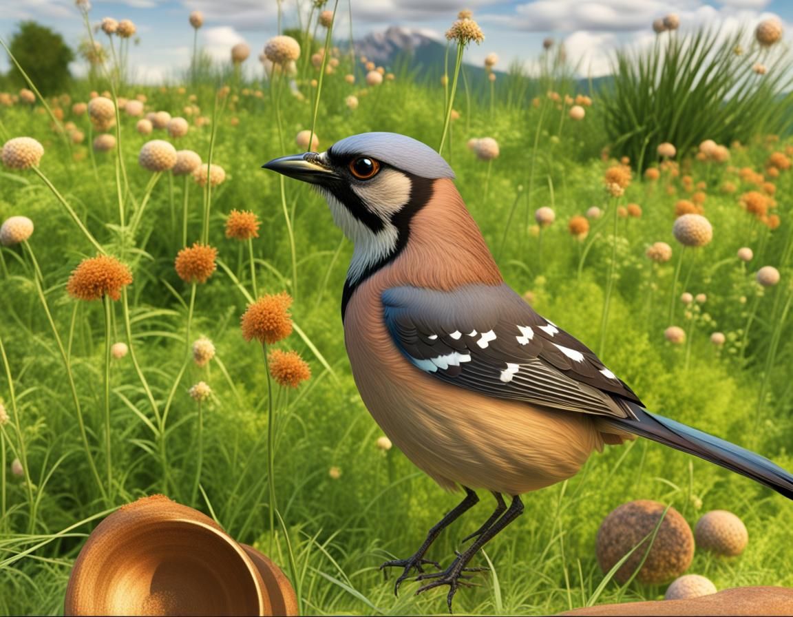 Eurasian Jay with Steampunk Planetary Background