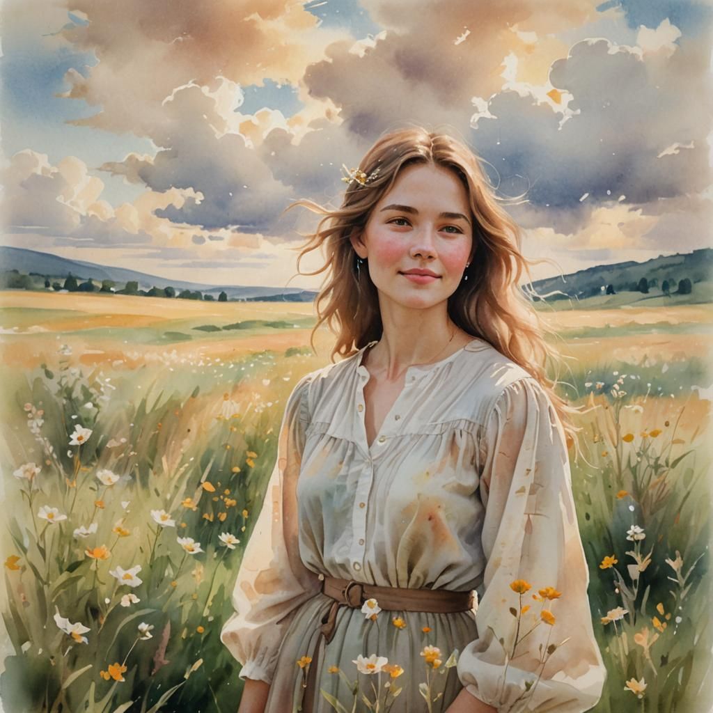 Ethereal Watercolor Portrait of a Beautiful Woman