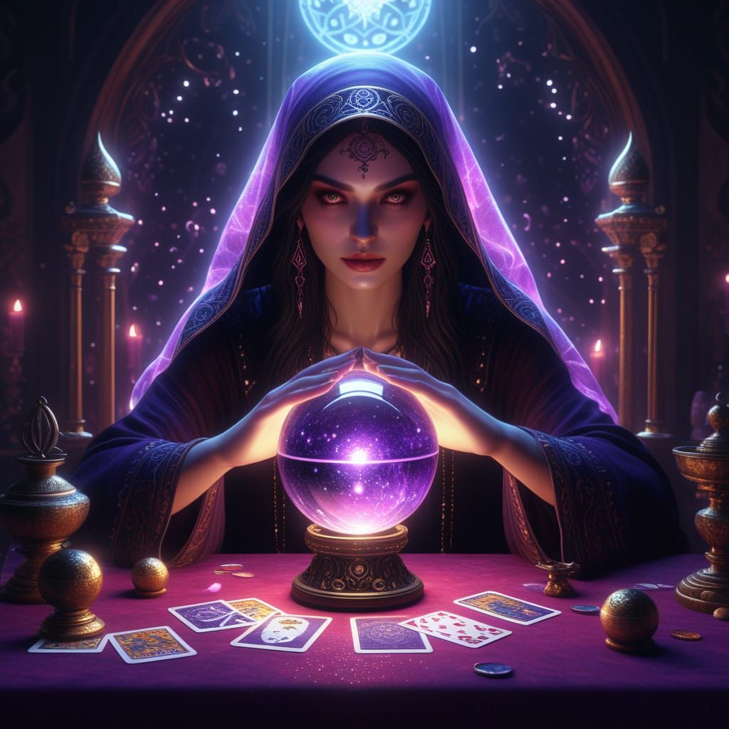 Fortune Teller Reveals Girl's Face in Glowing Crystal Ball