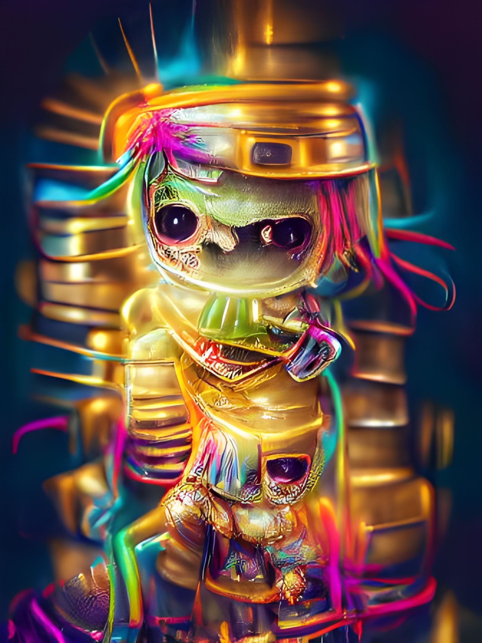 Colourful Metallic Mummy Monster, Anime Concept Art
