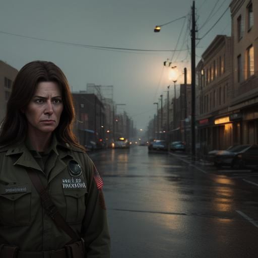 American Medic in War-Torn City: Cinematic Film Still