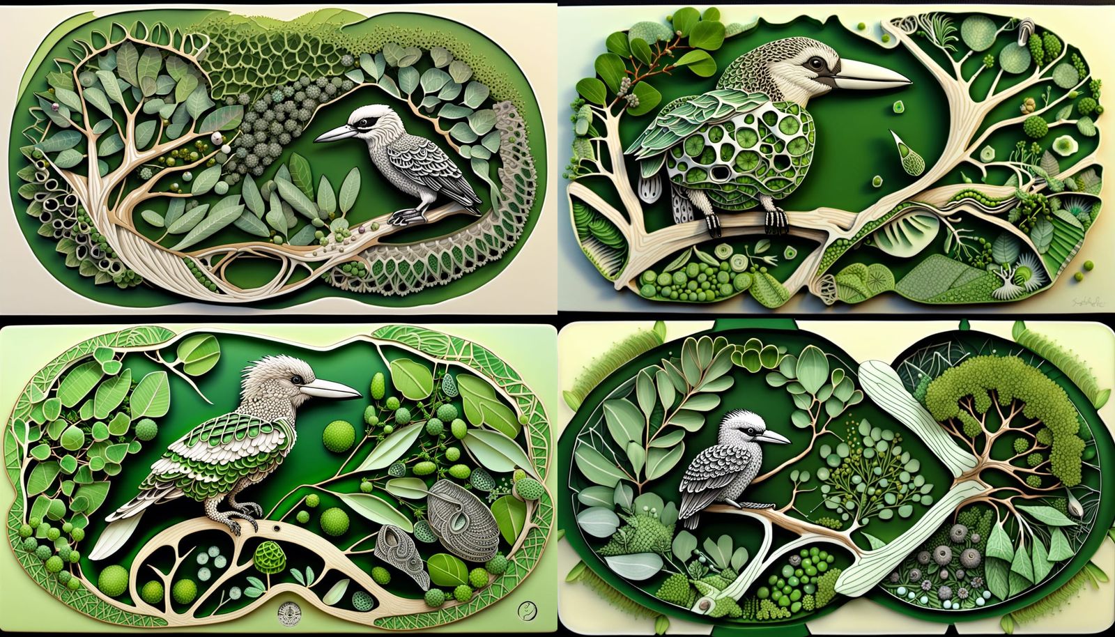Kookaburra Among Eucalyptus with Celtic Zentangle