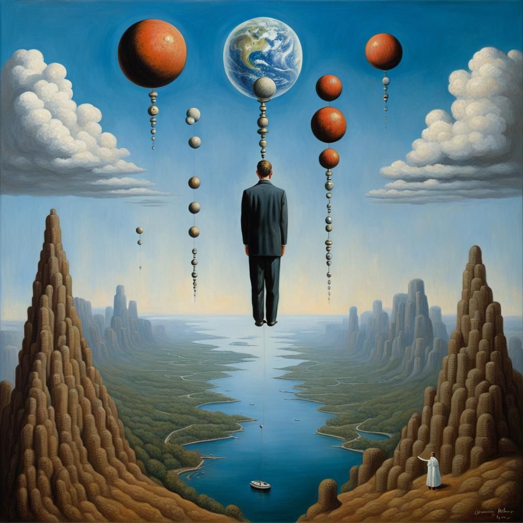 Surreal World of Magnets and Miracles, Oil Painting