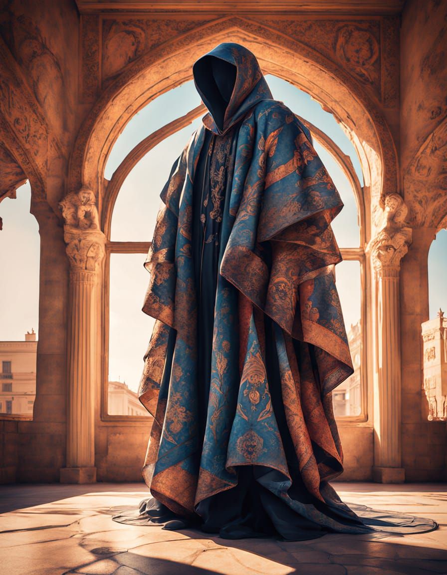 Surreal Baroque Figure Behind a Muslin Curtain