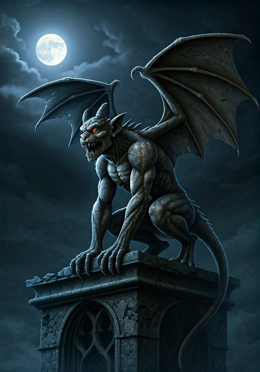 Majestic Gargoyle on Haunted Castle Rooftop
