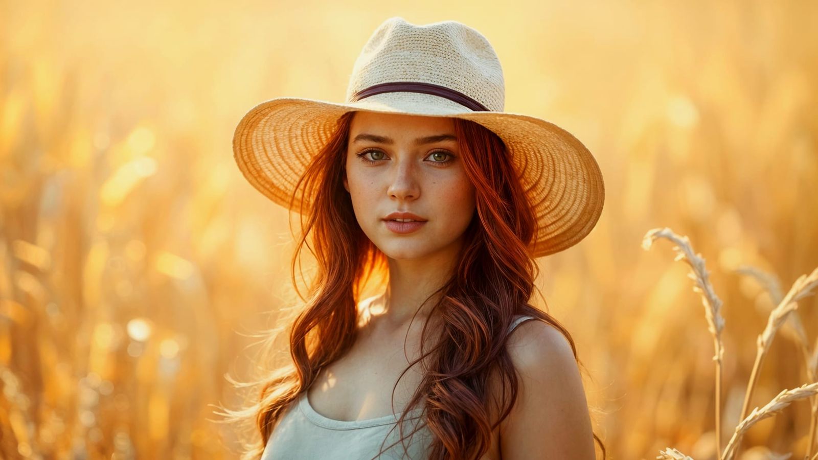 Woman in Golden Field Bathed in Sunlight