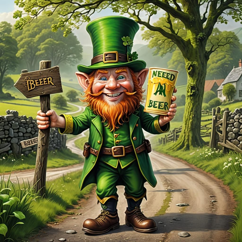 Leprechaun Hitchhiking for Beer in Ireland