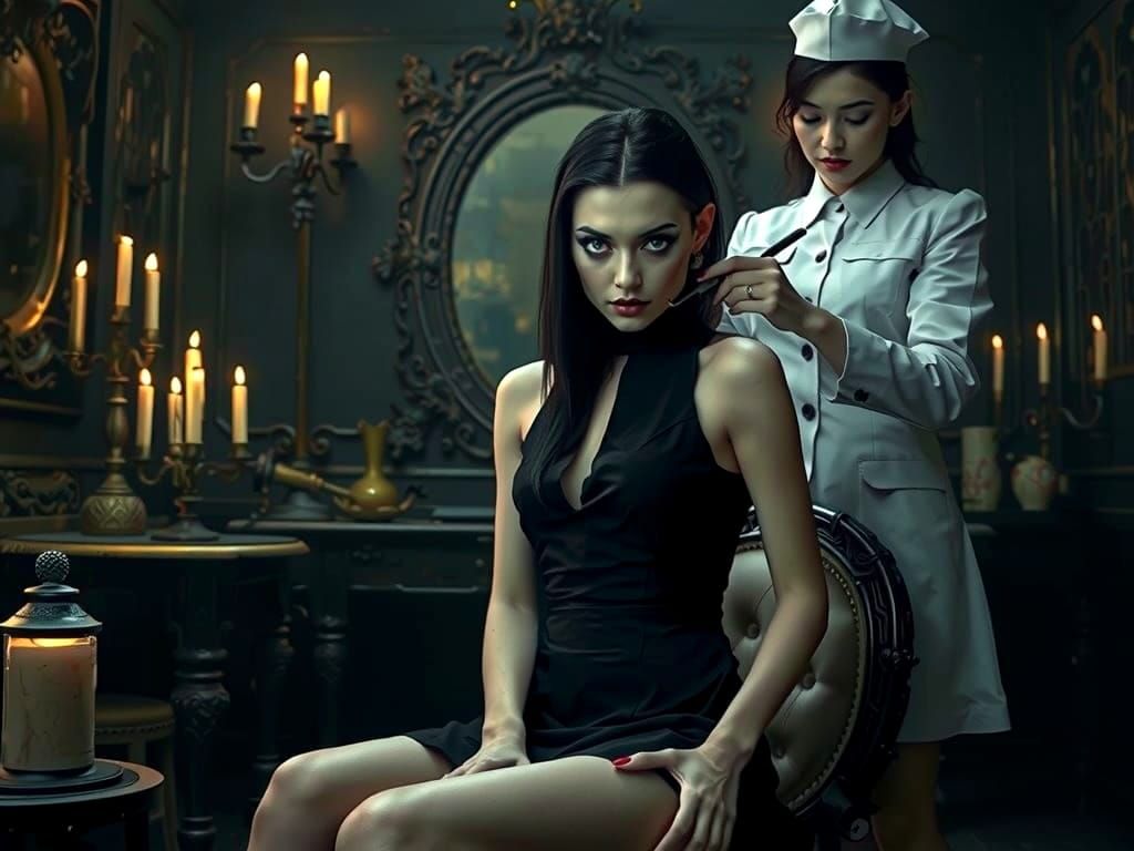 Vampire woman having her hair done