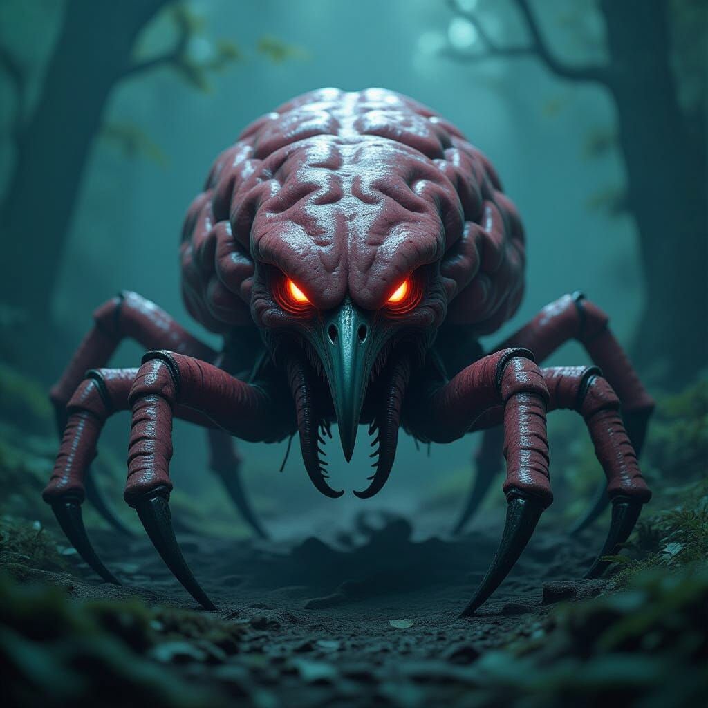 Aberrant Brain Creature in Dark Fantasy Style