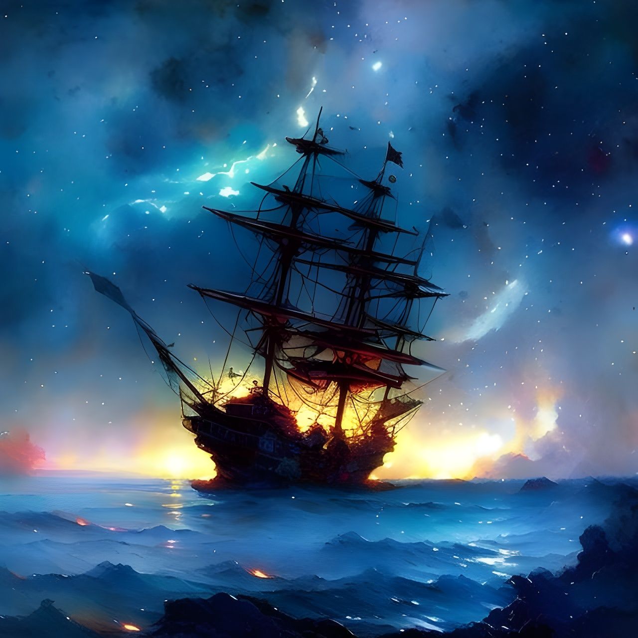 Epic Pirate Ship Under Starry Night Sky