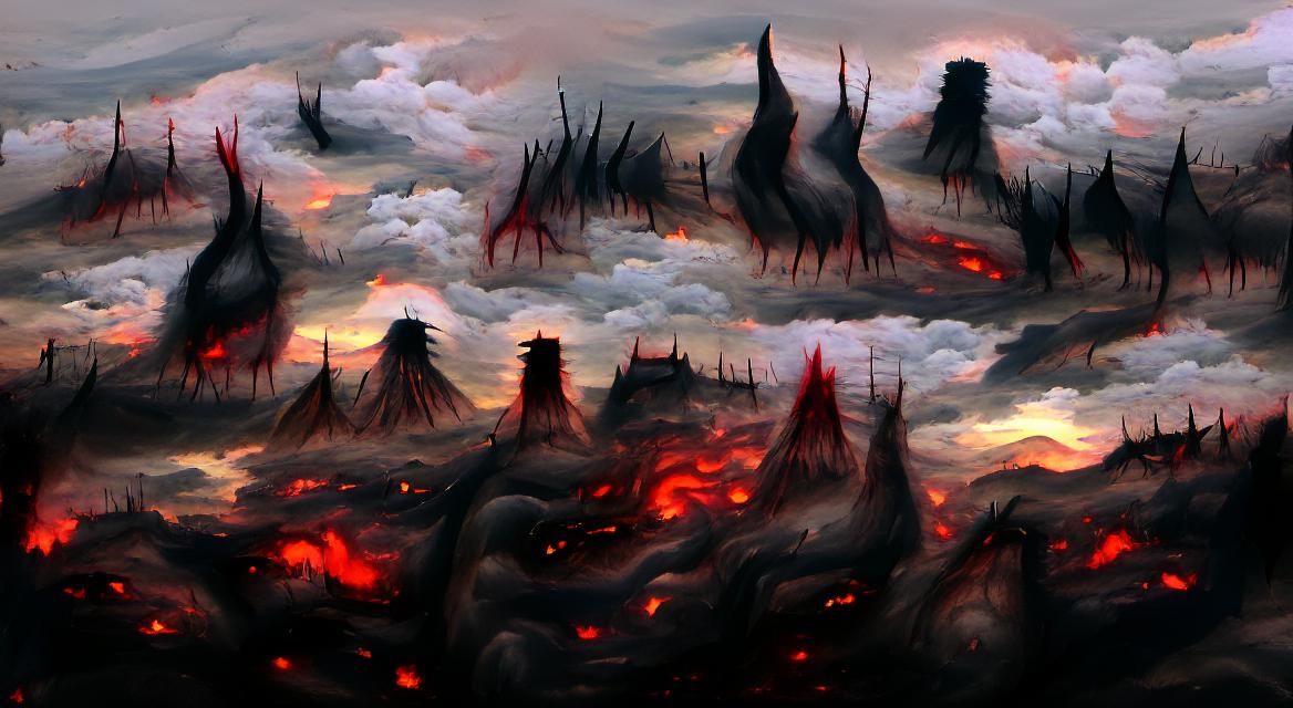 Infernal Landscape Painting with Cyclopean Ruins
