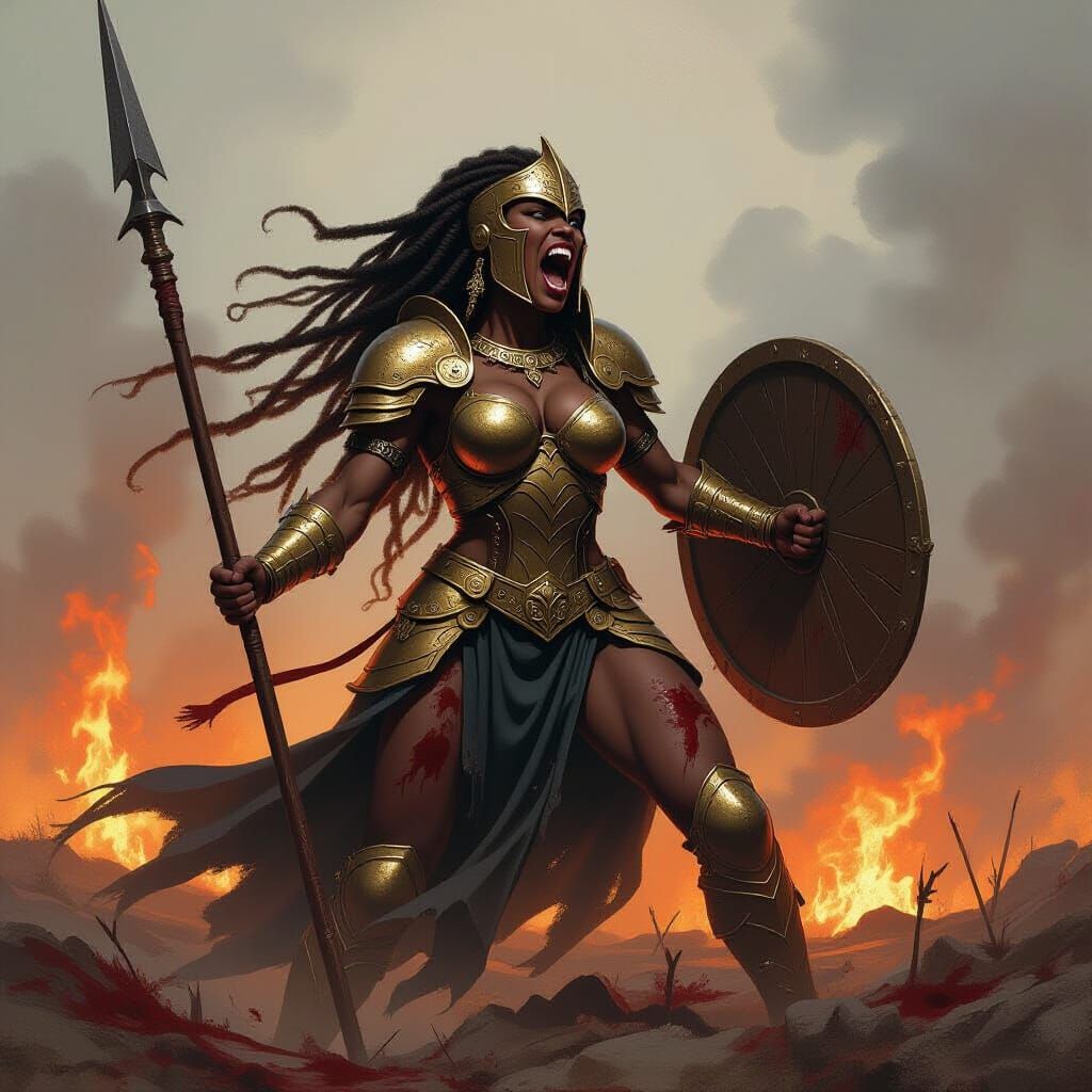 Fierce Valkyrie Battlecry in Fantasy Art Style