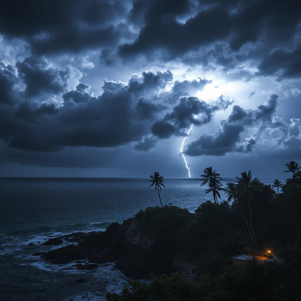 Tempestuous Coastline Scene with Palm Trees