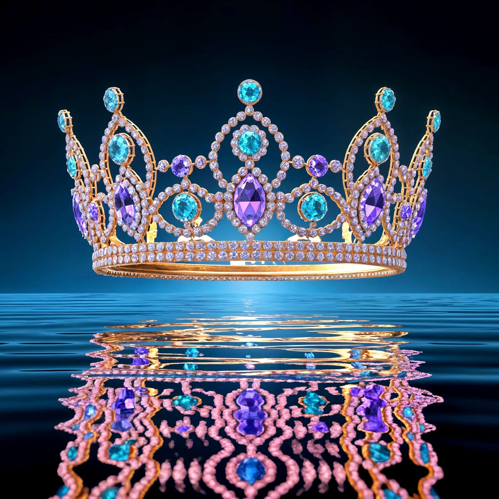 Surreal, Dreamlike Crown of Interwoven Gemstones Reflects in...