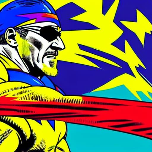 Hulk Hogan Wrestling in Pop Art Comic Style