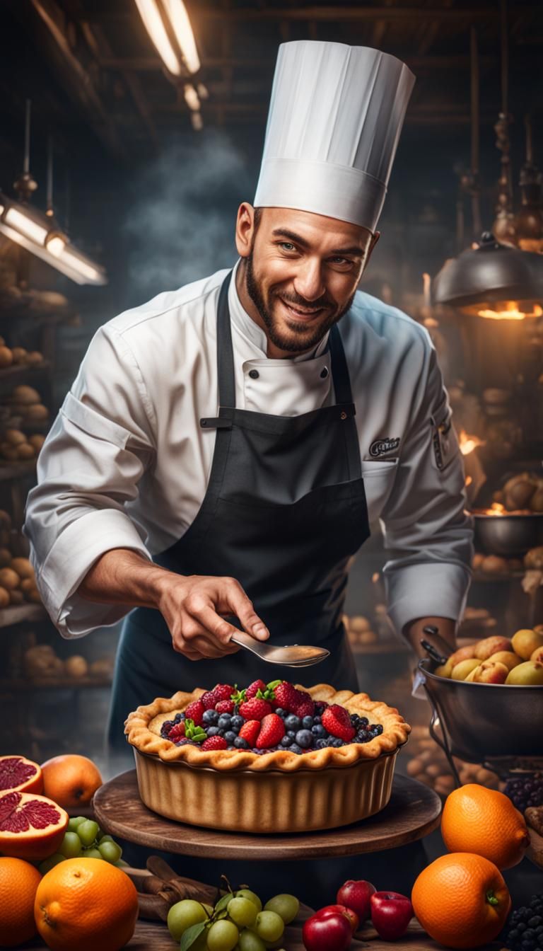 Happy Chef with Delicious Fruit Pie