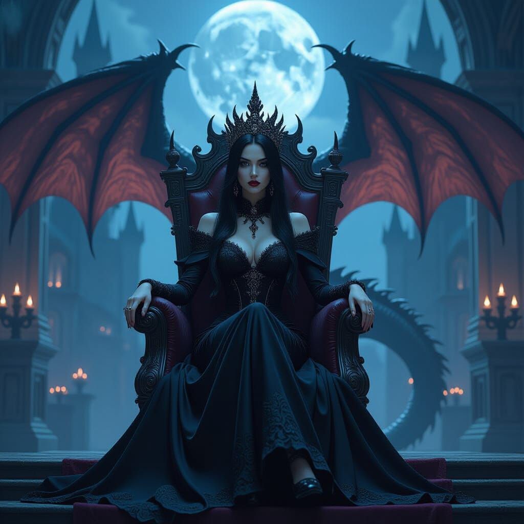 Gothic Vampire Princess on Dragon Throne