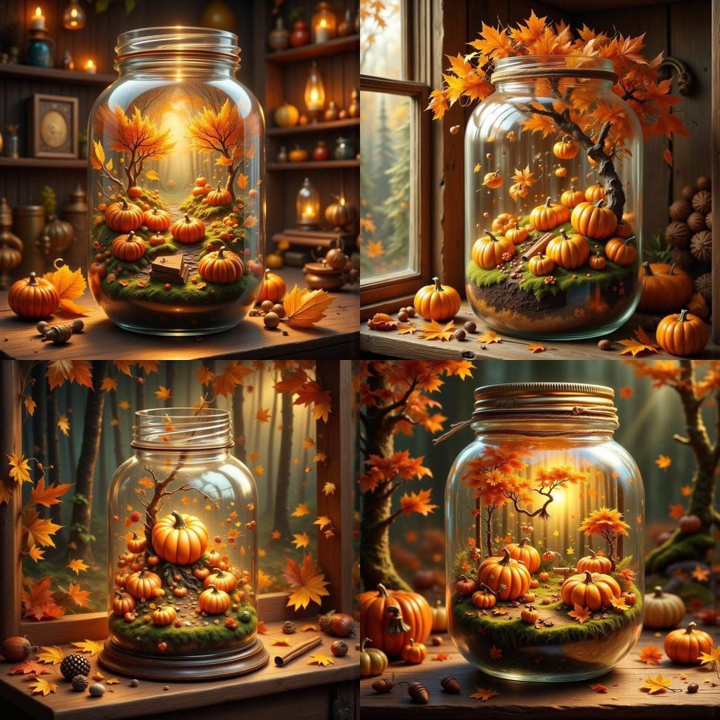 Miniature Autumn Pumpkin Patch Inside Glass Jar