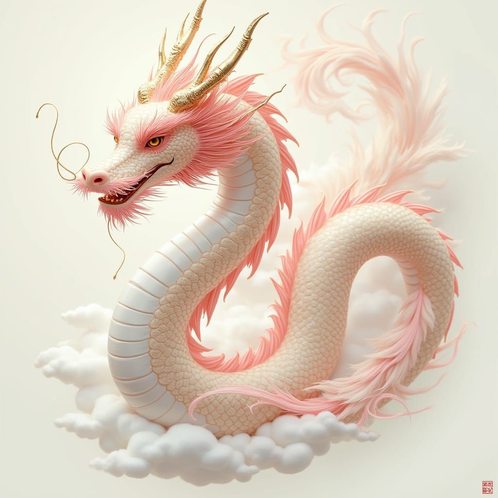 Chinese Dragon with Iridescent Scales and Gold Accents in Qi...