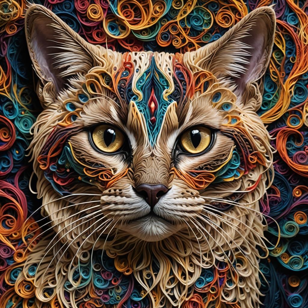 Psychedelic Yarn Art Siamese Cat Portrait