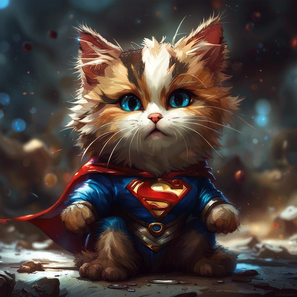 Adorable Chibi Cat as Superman in Detailed 3D Art