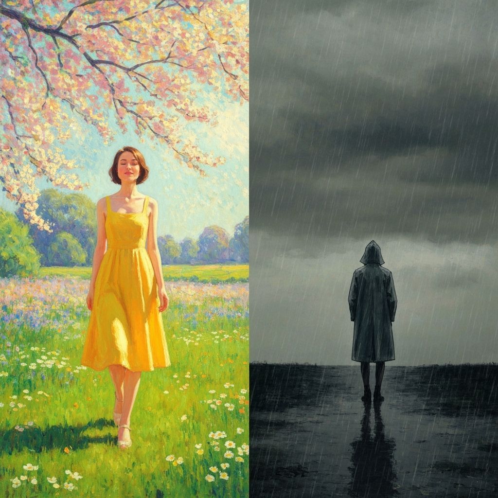 Spring Serenity Meets Rainy Gloom: A Divided Landscape