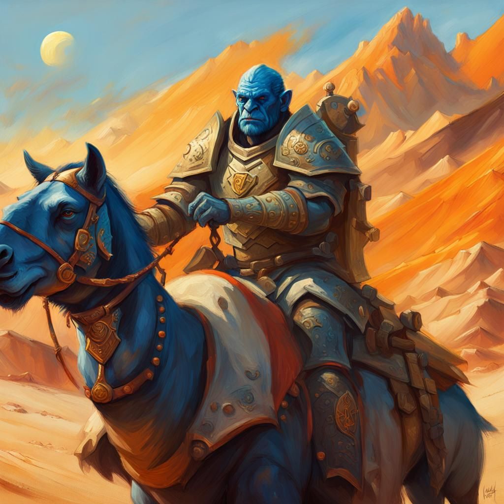 Orc Paladin Camel Knight in Mystical Desert