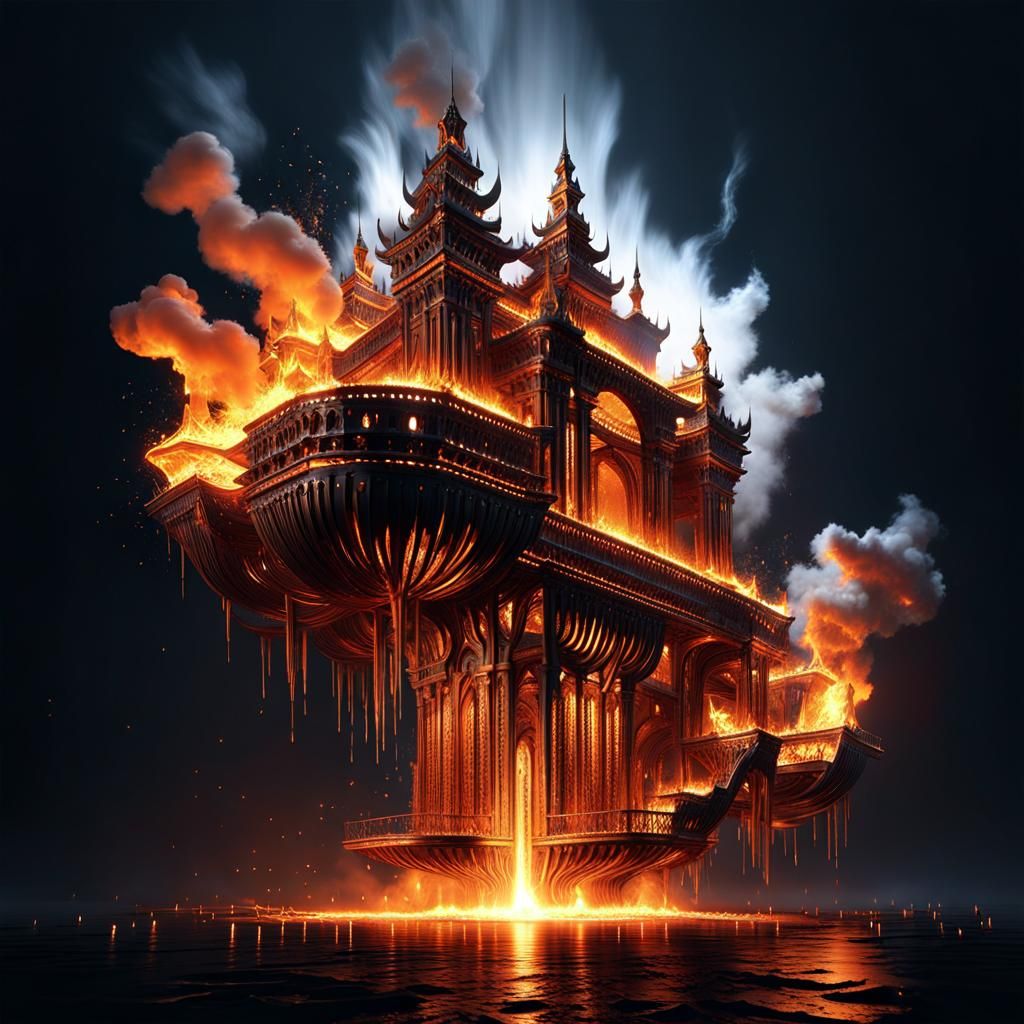 Molten Metal Floating Palace: 3D Rendering