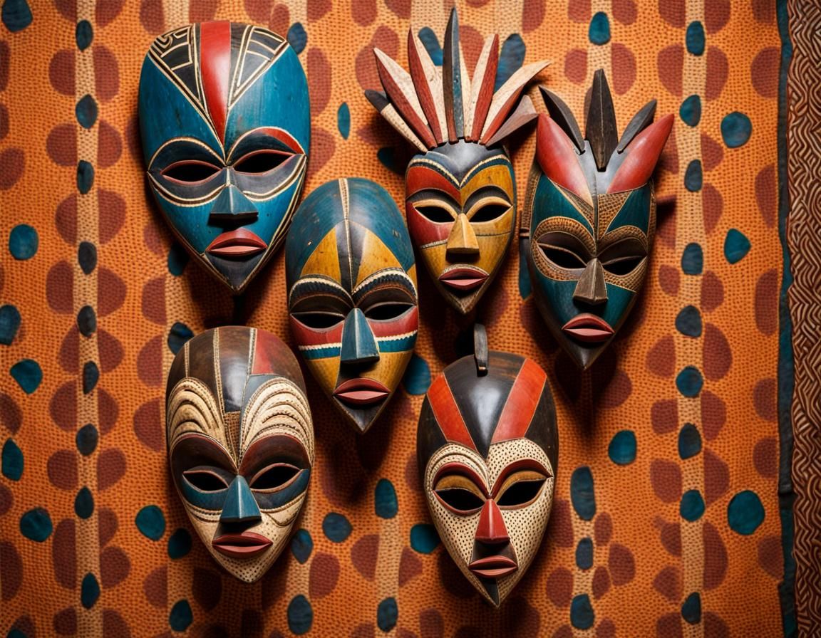 Central African Masquerade Masks on Wax-Print Fabric