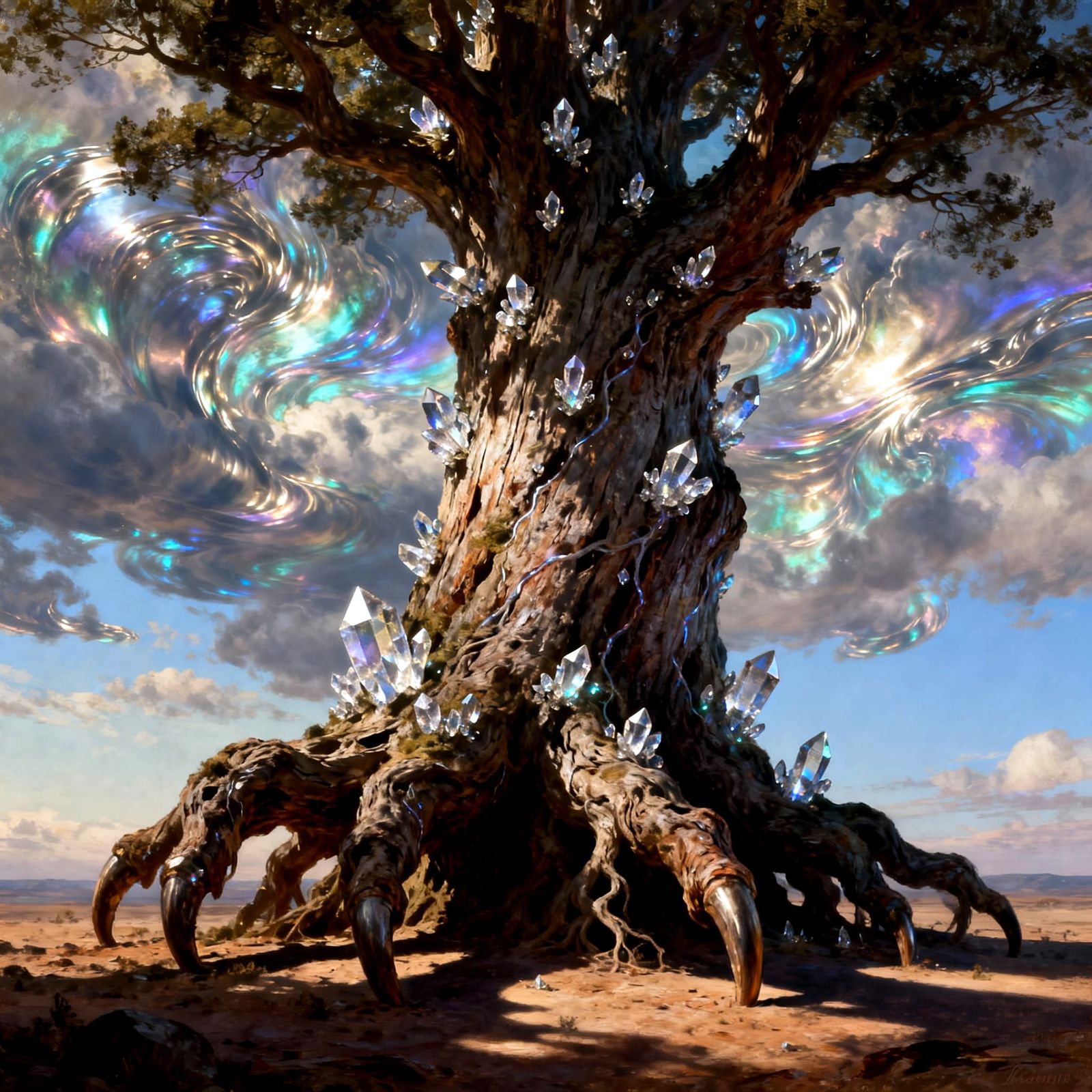 Ancient Tree Transforms with Crystal Growth Under Iridescent...