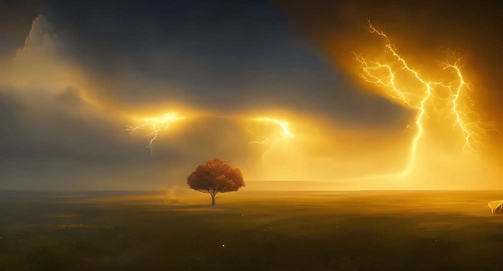 Yellow Thunderstorm with Floating Energy Orbs