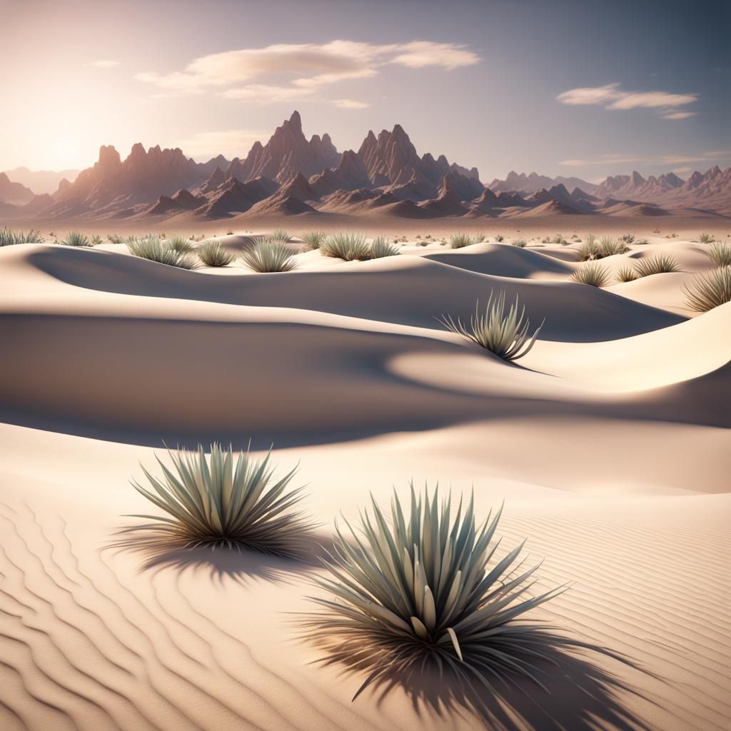 White Sand Dunes and Mountains: Fantasy Concept Art