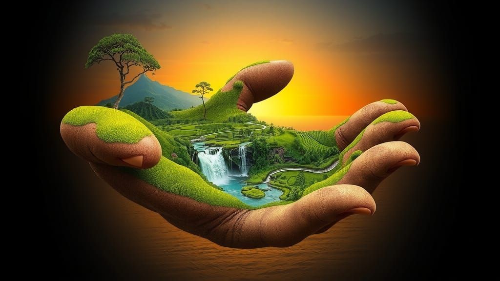 Surreal Earth Sculpture Holds Vibrant Indonesian Landscape