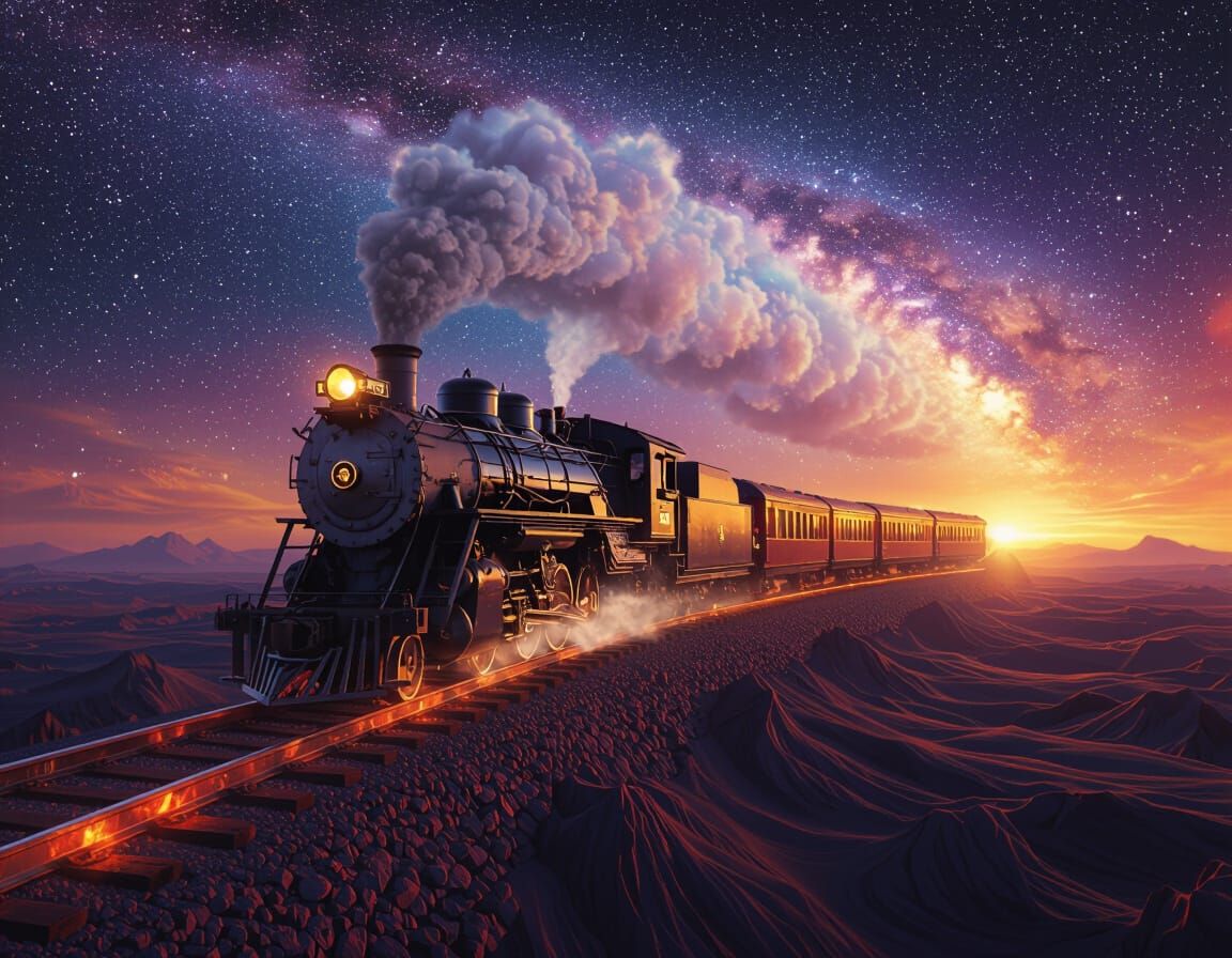 Steam Train on Lava Tracks Through the Milky Way