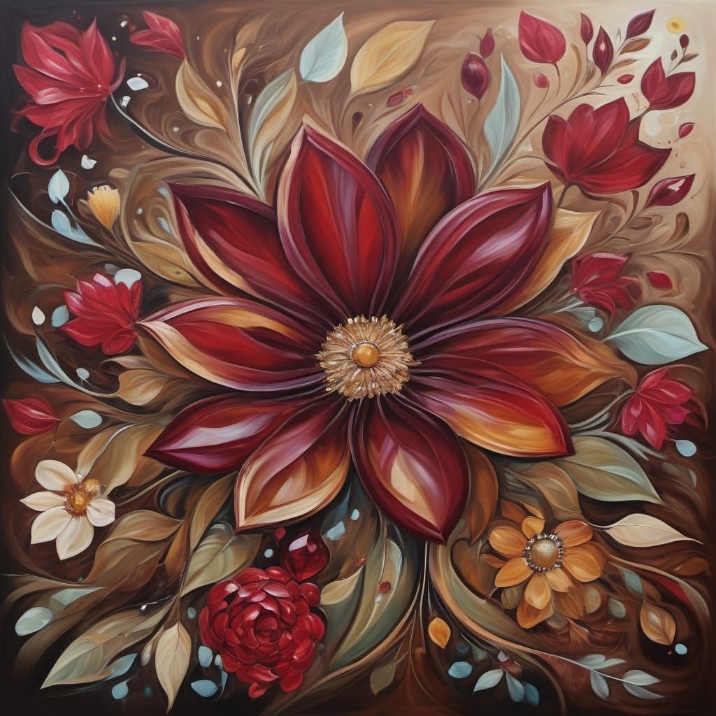 Giant Brown Majestic Floral Painting in Abstract Surrealism ...